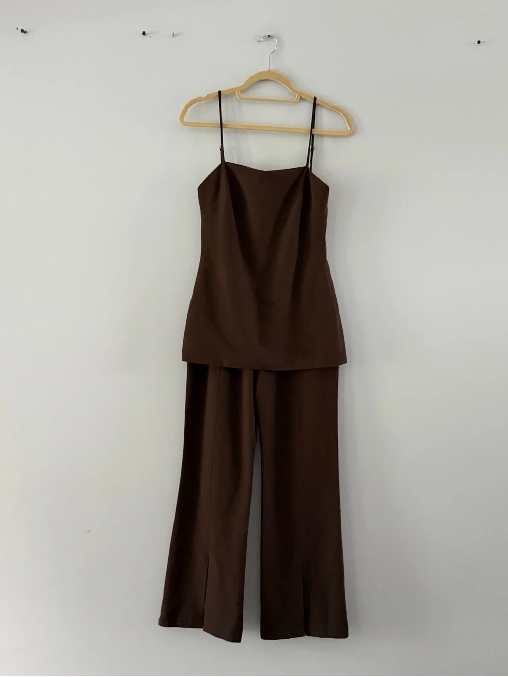 Black Halo Jaslyn Brown one Piece Cami & Wide-Leg Pantsuit